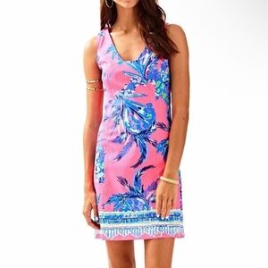 Lilly Pulitzer Size 2 Hot Pink Blue Tandie Mini Shift Dress Resortwear Vacation